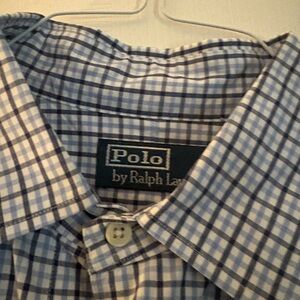Ralph Lauren Men's Blue and White Plaid Dress Shirt